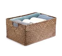 IGNPION Seagrass Storage Opened Basket Living Room Decorative Baskets Woven Wicker Towel Basket Rectangular Bathroom Storage Organiser Box, Shelves & Desks Multipurpose Storage Hamper, XL