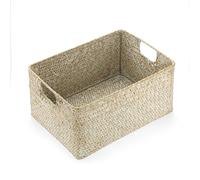IGNPION Seagrass Storage Opened Basket Living Room Decorative BasketS Woven Wicker Towel Basket Rectangular Bathroom Organiser Box, Shelves & Desks Multipurpose Storage Hamper (Whitewash, Medium)