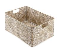 IGNPION Seagrass Storage Opened Basket Living Room Decorative Baskets Woven Wicker Towel Basket Rectangular Bathroom Storage Organiser Box, Shelves & Desks Multipurpose Storage Hamper (Whitewash, XL)