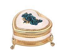 IGNPION Vintage Rose Trinket Storage Box Small Heart Shape Metal Jewelry Box Earrings Rings Organizer Box Keepsake Ornate Display Case (Blue)
