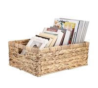 IGNPION Water Hyacinth Storage Opened Basket Living Room Decorative Baskets Woven Wicker Towel Basket with Handles Bathroom Storage Organiser Box, Shelves & Desks Multipurpose Storage Hamper