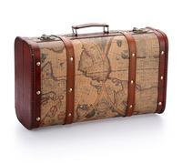 IGNPION Wooden Pirate Treasure Chest Box with Map Motifs, Vintage Style Gift Box, Home Decorative Shelf Chest Jewelry Trinket Storage Box, Wood Keepsake Box (XXL)