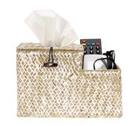 IGNPION Woven Square Tissue Holder Seagrass Facial Tissue Box Cover Decorative Household Cube Tissue Organizer Box with Remote Control Storage Holder for House Office Hotel(Whitewash)