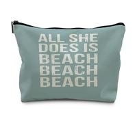 ignytiger Blue Beach Gifts Makeup Bag, Beaches Lovers Gift for Women, Summer Coastal Cosmetic Makeup Bag, All She Does is Beach Ocean Pouch Purse