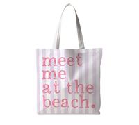 ignytiger Meet Me at the Beach CanvasTote Bag, Preppy Blue Striped Beachy Tote Bags for Women, Gifts for Ocean Beach Lovers, Preppy Coastal Aesthetic Reusable Grocery Shopping Bags