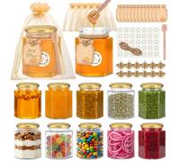 igoelove 180ml Glass Jam Jars with Lids,12 Pack -Airtight Hexagon Food Grade Containers for Preserves,Honey,jellies,Chutneys,Spices | Reusable Wedding Favours & Gift Jars