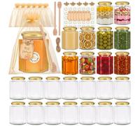 igoelove 270ml Hexagon Glass Jam Jars with Gold Lids, 24 Pack - Airtight Food Storage Containers for Honey,jellies,Desserts,chutneys,Pickles,Spices,herbs Pantry Organization & Wedding Favours