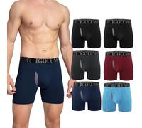 IGOLUMON Bamboo Mens Boxers Shorts Multipack Breathable Men’s Underwear Trunks Briefs with Fly Moisture Wicking - Elastic Waist - Comfortable Longer Leg