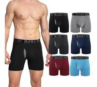 IGOLUMON Bamboo Mens Boxers Shorts Multipack Breathable Men’s Underwear Trunks Briefs with Fly Moisture Wicking - Elastic Waist - Comfortable Longer Leg