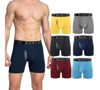 IGOLUMON Bamboo Mens Boxers Shorts Multipack Breathable Men’s Underwear Trunks Briefs with Fly Moisture Wicking - Elastic Waist - Comfortable Longer Leg