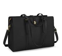 IGOLUMON Laptop Bags for Women 15.6 Inch Ladies Tote Bag Large Leather Black Laptop Handbag Designer Work Shoulder Bag for Computer Office Business School