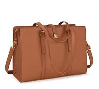IGOLUMON Laptop Bags for Women 15.6 Inch Ladies Tote Bag Large Leather Laptop Handbag Designer Work Shoulder Bag for Computer Office Business School Brown