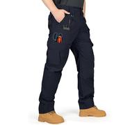 IGOLUMON Mens Work Trousers Cargo Trousers Stretch Tactical Pants Multi-Pockets with Semi Elasticated Waist for Hiking Casual Outdoor Camping Navy Blue 36W/32L