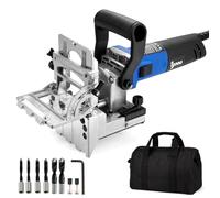 igooo Dual-Spindle Doweling Jointer DJ710, 710W 120V 60Hz, Wood Plate Dowel Joiner, 2X10mm, 2X8mm and 2X6mm Drilling Bits, 90 Dowels