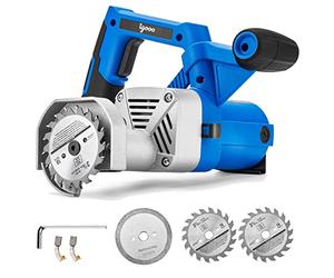 igooo Toe Kick Saw EKS85, Three 3-3/8 in. Blades, 2 Alloy Blade for Woods, 1 Diomend Blade for Tiles and Stones, Flush Cutting Saw, Special Circular Saw for Removing Subfloor or Tiles, Masonry Saw