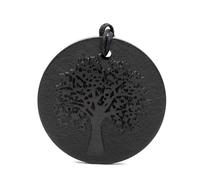 Igox Shungite Engraved Pendant Tree of Life Circle with Cord - Authentic Healing Stone for Chakra and Energy Balancing, Stone