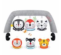 iGRATENS Baby Bouncer Toy Bar, 3pcs Reversible Animal Plushie 3-Inch Two-Sided Flip Plush Toy in Black and White & Colorful Design, Dual-view Effect, Easy to Attach & Remove, Soft & Fun for Baby