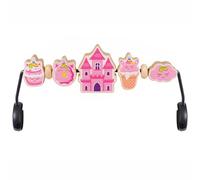 iGRATENS Baby Bouncer Toy Bar, Adorable Pink Elements Wooden Toy for Bouncer Soft & Bliss, Easy to Attach and Remove, Child-Friendly Materials, Special Design for Baby Girls, Castle & Dessert