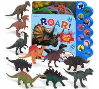 iGRATENS Dinosaur Toys with Sounds Book, Realistic Plastic Animal Figures | 10PCS Dino Toys for Toddlers & Animal Sounds Book with 10 Buttons, Dinosaur Toys for Kids 3-5, Dinosaurs Lover Gifts