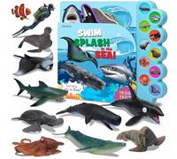 iGRATENS Sea Animal Toys with Sounds Book, Learning Toy for Kid 3+ Year Old | 10PCS Realistic Ocean Animals Figures & Sea Animals Book with 10 Buttons, Educational Toy for Boys, Girls Birthday Christmas
