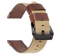 IGRIXLSD 1PC Watch Band, Quick Release Nylon and Leather Wristband 20mm 22mm 22mm, Watch Strap Replacement with Black Buckle(Khaki,20mm)
