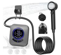 IGRL Portable Shower - 8000mAh Rechargeable Camping Shower Pump with Bath Sponge, 4 Spray Modes, IPX8 Waterproof, Ideal for Outdoor Camping, Travel, Car Washing, Pet Bathing, and Watering Plants, Grey