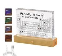 IGTOPS Periodic Table with Real Elements, 160 x 120 x 27 mm Acrylic Periodic Table of 83 Elements with LED Base Table Lamp, Chemistry Elements Study Poster, Periodic Table Display Gift