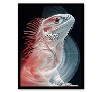 Iguana Modern Red Blue Xray Effect Portrait Framed Art Print Artery8 Red W12 inch x H16 inch