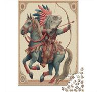 Iguana Shooting Arrows from The Back of A Horse Jigsaw Puzzles for Adults And Kids. 1000 Pieces Indian Style Whimsical Challenge Toy Educational Game Home Decor 38x26cm/1000pcs