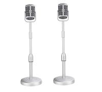 IGUATU 2 x Vintage Desktop Microphone Accessory Model with Adjustable Height, Classic Retro Style Microphone Stand, Fake Microphone Accessory, Silver