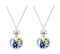 IGUATU 2X Lady Locket Pendant Quartz Pocket Watch Necklace Chain Vintage Butterfly [Watch]