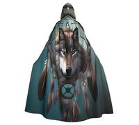 IguaTu 3D Wolf Dream Catcher Halloween Adult Hooded Cloak Long Costume Cape with Ribbon Tie, Full Print Cosplay Robe for Party & Masquerade