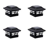 IGUATU 4X Solar Post Cap Lights 2 Lighting Modes LED Deck Fence Cap Lights for Wooden Posts Garden Decoration Warm Black
