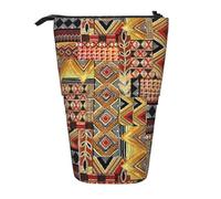 IguaTu African Textile Patchwork Expandable Pencil Case, Telescopic Stationery Organizer, Durable Oxford Fabric Multi-Use Bag for Pens, Makeup