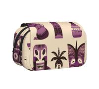 IguaTu Aloha Tiki Pattern Double-Layer Pencil Case, Oxford Fabric Pen Pouch with Zipper and Flap, Large Capacity Stationery Bag for School Office Travel