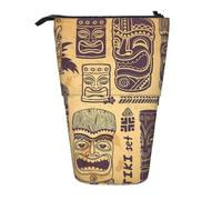 IguaTu Aloha Tiki Pattern Expandable Pencil Case, Telescopic Stationery Organizer, Durable Oxford Fabric Multi-Use Bag for Pens, Makeup