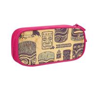 IguaTu Aloha Tiki Pattern Pencil Case, Large Capacity Double Layer Student Pencil Case - Durable Oxford Fabric School and Office Supplies Organizer