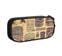 IguaTu Aloha Tiki Pattern Pencil Case, Large Capacity Double Layer Student Pencil Case - Durable Oxford Fabric School and Office Supplies Organizer