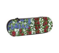 IguaTu America Patriotic Flower Hard Shell Leather Pencil Case & Makeup Organizer - Waterproof Zippered Cosmetic Brush Bag, Compact Travel Pen Pouch for School, Office Gift