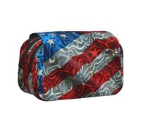 IguaTu American Flag Double-Layer Pencil Case, Oxford Fabric Pen Pouch with Zipper and Flap, Large Capacity Stationery Bag for School Office Travel