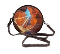 IguaTu Antelope Canyon Round Leather Shoulder Bag for Women with Detachable Strap, Stylish Crossbody Circle Purse