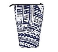 IguaTu Blue Polynesian Maori Tribal Pattern Expandable Pencil Case, Telescopic Stationery Organizer, Durable Oxford Fabric Multi-Use Bag for Pens, Makeup