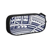IguaTu Blue Polynesian Maori Tribal Pattern Pencil Case, Large Capacity Double Layer Student Pencil Case - Durable Oxford Fabric School and Office Supplies Organizer