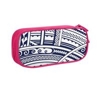 IguaTu Blue Polynesian Maori Tribal Pattern Pencil Case, Large Capacity Double Layer Student Pencil Case - Durable Oxford Fabric School and Office Supplies Organizer