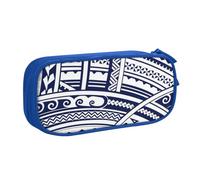 IguaTu Blue Polynesian Maori Tribal Pattern Pencil Case, Large Capacity Double Layer Student Pencil Case - Durable Oxford Fabric School and Office Supplies Organizer