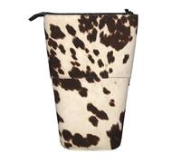IguaTu Brown Cowhide Expandable Pencil Case, Telescopic Stationery Organizer, Durable Oxford Fabric Multi-Use Bag for Pens, Makeup