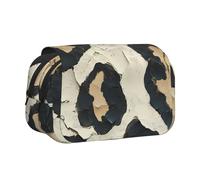 IguaTu Brown Pattern Leopard Double-Layer Pencil Case, Oxford Fabric Pen Pouch with Zipper and Flap, Large Capacity Stationery Bag for School Office Travel