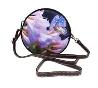 IguaTu Campanula Butterflies Round Leather Shoulder Bag for Women with Detachable Strap, Stylish Crossbody Circle Purse