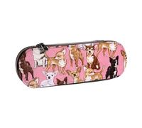 IguaTu Chiwawas Dog Pink Hard Shell Leather Pencil Case & Makeup Organizer - Waterproof Zippered Cosmetic Brush Bag, Compact Travel Pen Pouch for School, Office Gift