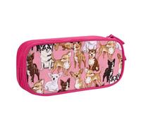 IguaTu Chiwawas Dog Pink Pencil Case, Large Capacity Double Layer Student Pencil Case - Durable Oxford Fabric School and Office Supplies Organizer